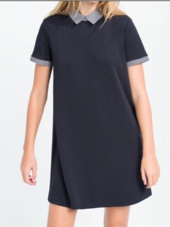 Zara Dresses & Skirts - Zara Navy Blue Collared Striped Preppy Mini Dress - Size Small